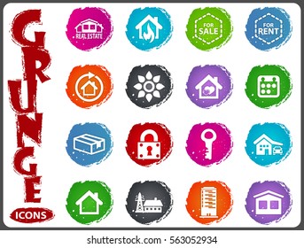 Real estate icons set for web sites and user interface in grunge style