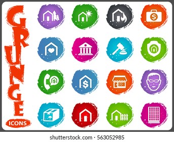Real estate icons set for web sites and user interface in grunge style