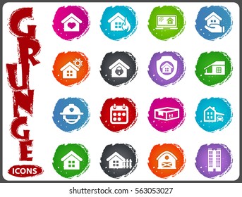 Real estate icons set for web sites and user interface in grunge style