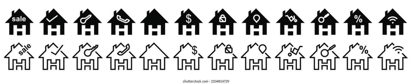 Real Estate Icons Set, Home Vector isolierte kollektionszeichen.