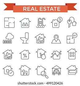 Real estate icons, thin line flat design