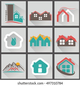 Real Estate icons, vector illustation set with long shadow.