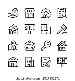Real estate icons. Vector line icons. Simple outline symbols set