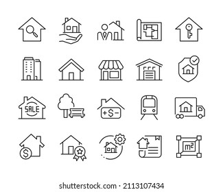 Real Estate Icons - Vector Line. Editable Stroke. Vector Graphic