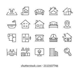 Real Estate Icons - Vector Line Icons. Editable Stroke. Vector Graphic