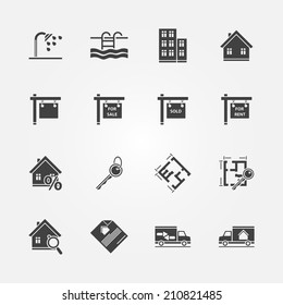 Real Estate Icons - Vector Real Property Or Realtor Symbols