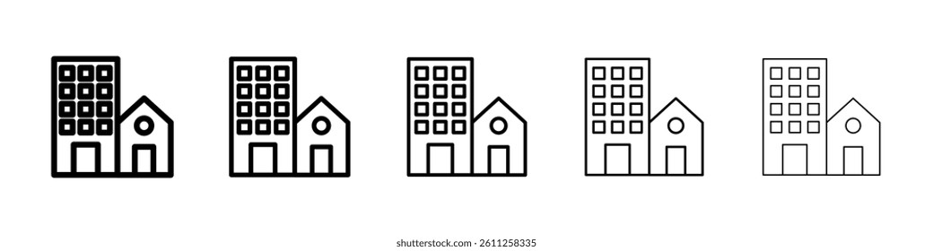 Real estate icons vector set in different stroke line style