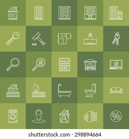 Real estate icons - vector set of symbols or signs in thin line style