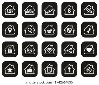 Real Estate Icons White On Black Flat Design Set Big