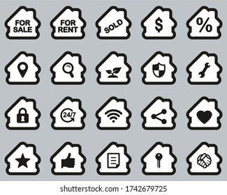 Real Estate Icons White On Black Sticker Set Big