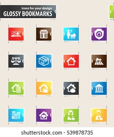 Real estate icons for your design glossy bookmarks