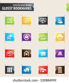 Real estate icons for your design glossy bookmarks