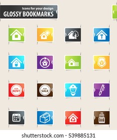 Real estate icons for your design glossy bookmarks