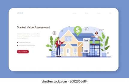 Real Estate Industry Web Banner Or Landing Page. Realtor Assistance And Help In Property Cost Assessment. House Pre-sale Preparation And Estimation. Flat Vector Illustration