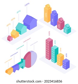 Real estate infographic design template. Rent, sale building, house service graphic. Business infographic graph, mortgage diagram construction. Architecture property presentation. Vector illustration