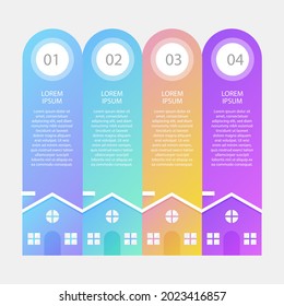 Real estate infographic design template. Rent, sale building, house service graphic. Business infographic graph, mortgage diagram construction. Architecture property presentation. Vector illustration