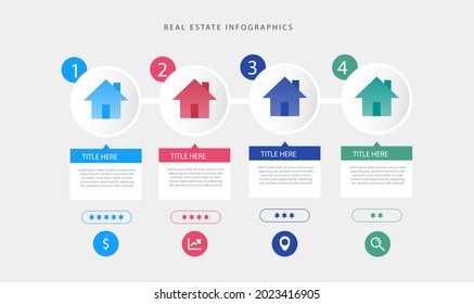 Real estate infographic design template. Rent, sale building, house service graphic. Business infographic graph, mortgage diagram construction. Architecture property presentation. Vector illustration