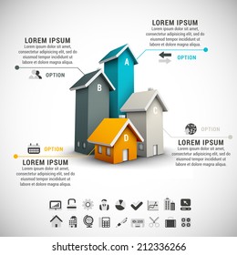 Real estate infographic made of colorful houses.