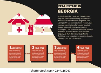 Real Estate infographics with Georgia flag, residential or investment idea, real estate in Georgia banner, vector template with house family tree, buying house in foreign country, property sale
