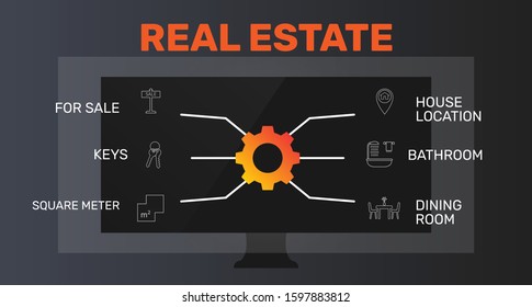 Real Estate Infographics vector design. Timeline concept include for sale, keys, square meter icons. Can be used for report, presentation, diagram, web design.
