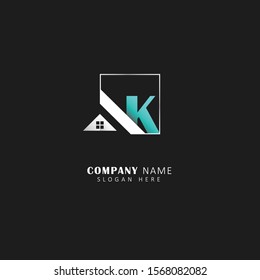 Real estate initial k logo with square element, real estate symbol vector logo, design template