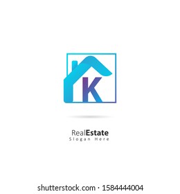 Real Estate Initial Letter K Logo with square element, design vector logo illustration template