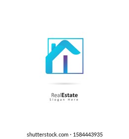 Real Estate Initial Letter I Logo with square element, design vector logo illustration template