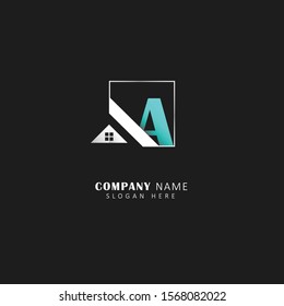 Real estate initial a logo with square element, real estate symbol vector logo, design template