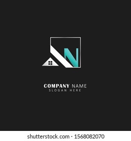 Real estate initial n logo with square element, real estate symbol vector logo, design template