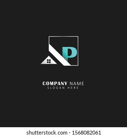 Real estate initial p logo with square element, real estate symbol vector logo, design template