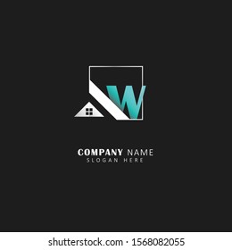 Real estate initial w logo with square element, real estate symbol vector logo, design template