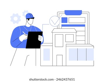 Real estate inspection isolated cartoon vector illustrations. Real estate agent inspecting a house, small business, take notes on a piece of paper, property value estimation vector cartoon.