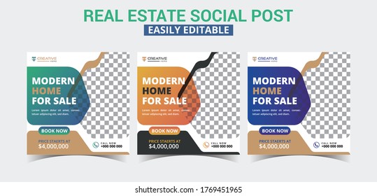 real estate instagram post template design digital marketing vector sets. Editable modern square social media sale banners & promo social media poster and digital marketing social media layouts.