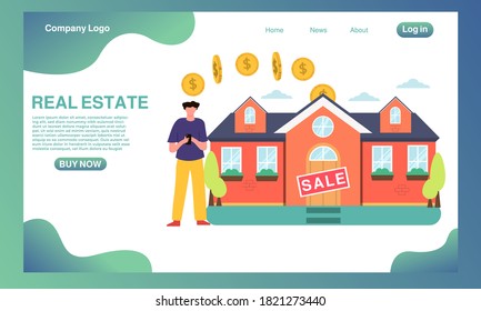 concepto de inversión inmobiliaria, ahorro de dinero con la compra de una nueva vivienda, 
inversión en forma de vivienda, 
un hombre compró una casa nueva