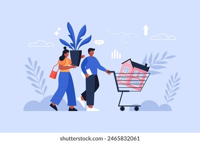 Real estate investment business concept. Modern vector illustration of people buying house and investing in housing market 