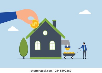 investimento imobiliário, empresário entrega moeda com dinheiro em troca. 