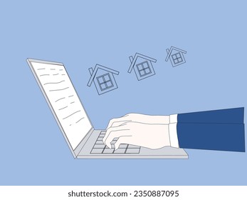 Real estate investment goals concept, buy house, location, energy efficiency rating and property value, Real estate online on virtual screens. home search, land price, real estate market.vector.