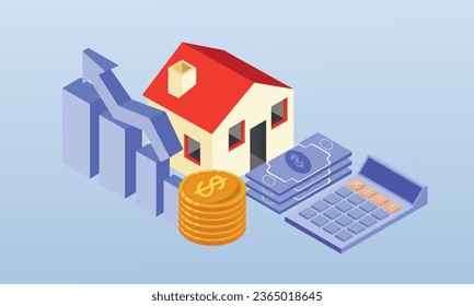 Real Estate Investment and Management Real Estate Agent Management and Operations.on blue background.3D design.isometric vector design Illustration.