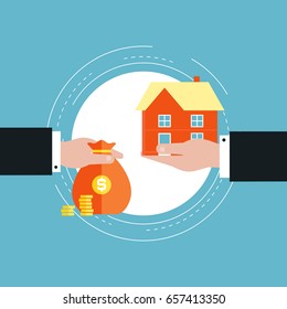 Real estate investment, mortgage concept flat vector illustration design. Real estate market, buying, renting house design for web banners and apps 