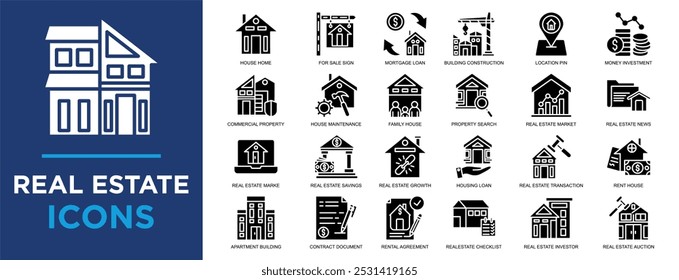 real estate, investment, property, mortgage, house, finance icon set. Outline icons collection. Simple vector illustration