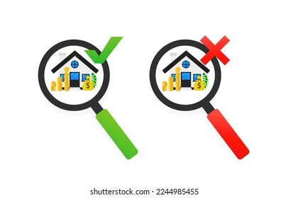 Real estate investment verification concept. Real estate agent. Template for sale, rent house, real estate market. Profit concept. Real estate inspection. Business concept. Vector illustration
