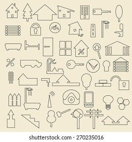 Real estate items linear icons set. Perfect for web design vector illustration.