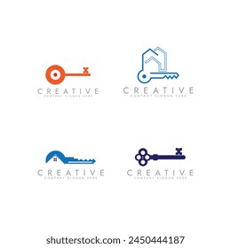 real estate key home logo Creative key house security logo design concept. Home sell, home buy, reality buy vector Illustration.