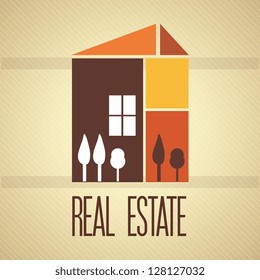 Real Estate label (retro colors), over vintage background. vector illustration