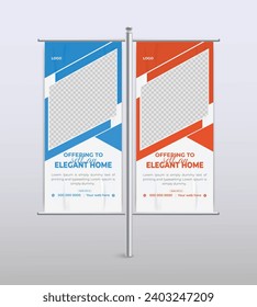 real estate lamp post advertising pole banner design template