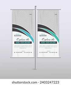 real estate lamp post advertising pole banner design template