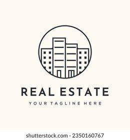 real estate land project line art logo vector minimalist illustration design, real estate mansion symbol design