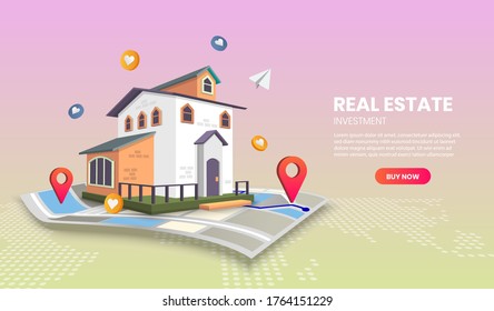 real estate landing page templates app page.For web banner, infographics, hero images. Hero image for website. vector illustration.