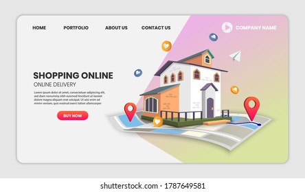 Real Estate Landing Page Templates App Page.For Web Banner, Infographics, Hero Images. Hero Image For Website. Vector Illustration.