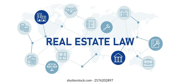 Real Estate Law icon set housing agent rent contract rules agreement residential property bid terms legal apartment design outline collection